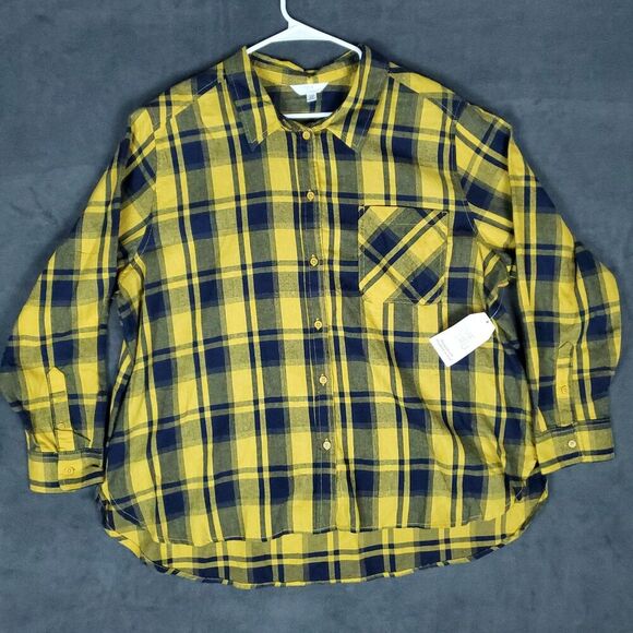 Time and Tru Button-Up Shirt Women's Size 3XL (22) Long Sleeve Yellow - Picture 1 of 10
